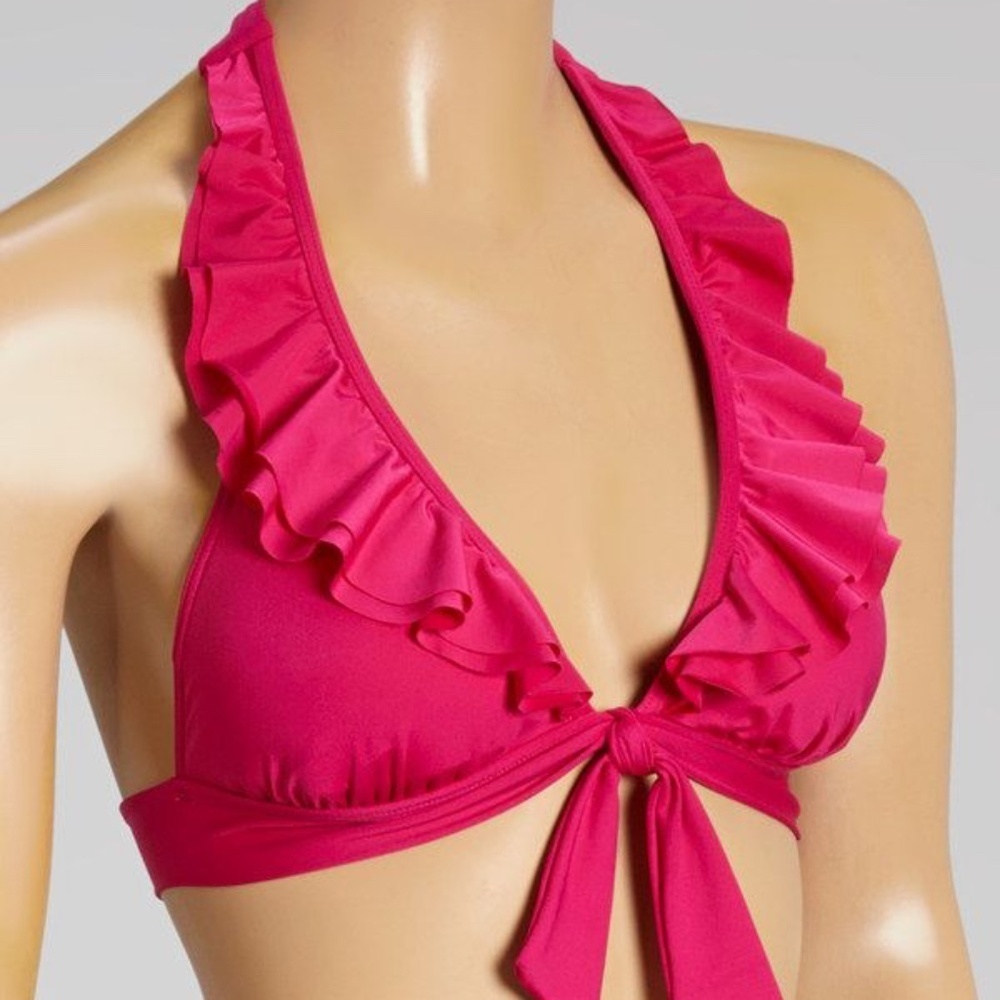 Pink Ruffle-Licious Banded Halter Bikini Top (Size XL)